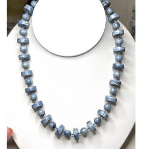 VINTAGE Necklace 16" Choker Blue Marbled Lucite SIGNED SARAH COV Jewelry A172